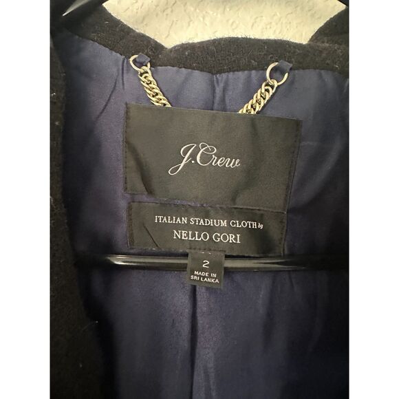 J. Crew Black Chataeu Parka Italian Stafium Cloth Hooded Wool Coat Jacket Size 2 - Picture 8 of 11